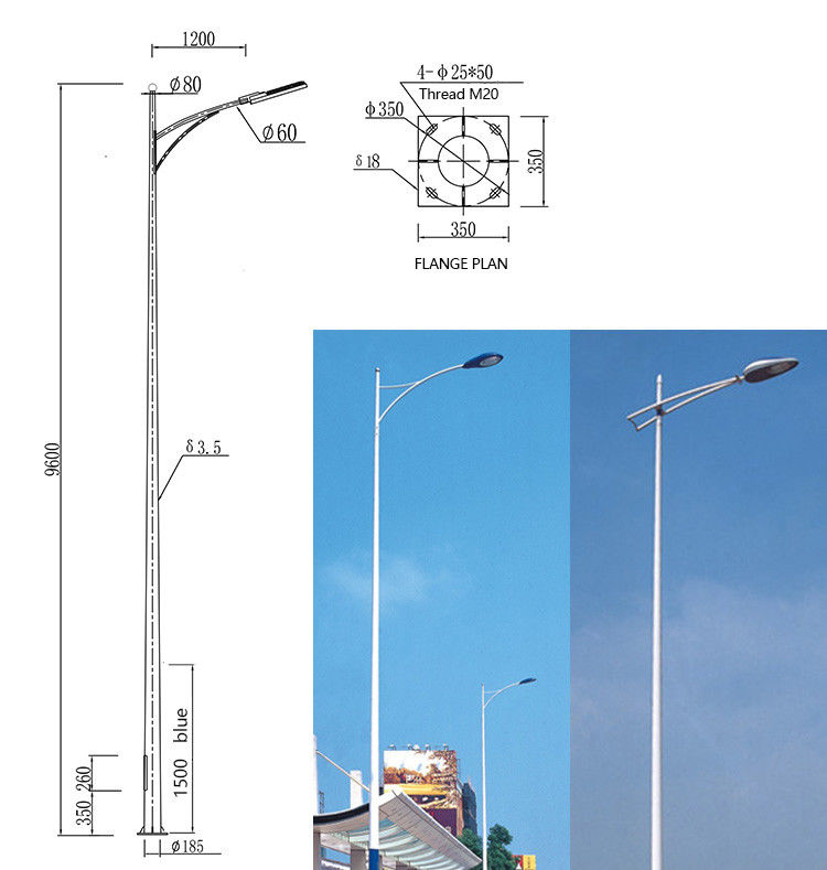 Square High Mast Light Pole Steel Warn 25m 30 Meter Galvanized Street Light Pole